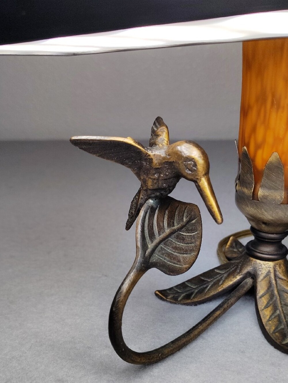 Vintage Floral Glass Pendant Lamp - Amber to Green Shade W/Hummingbird - Picture 2 of 16